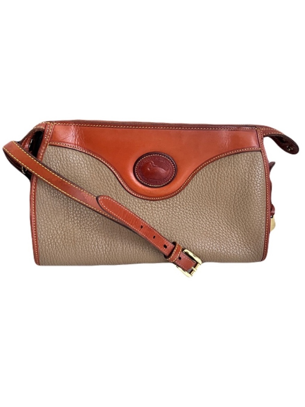Vintage Dooney & Bourke Taupe Pebble Leather ‘Large Zip Top’ Crossbody Bag